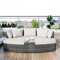 6 Piece Outdoor Round Sofa Set, All Weather Patio Conversation Set, PE Wicker Rattan Sectional Sofa Set with Coffee Table