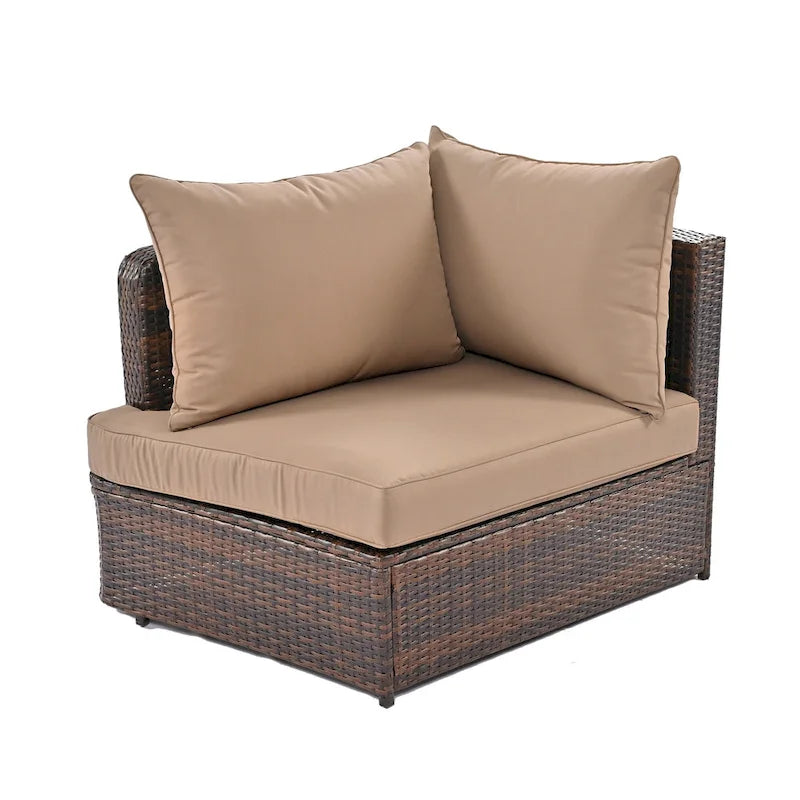 6 Piece Outdoor Round Sofa Set, All Weather Patio Conversation Set, PE Wicker Rattan Sectional Sofa Set with Coffee Table