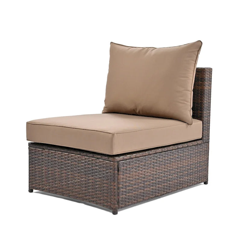 6 Piece Outdoor Round Sofa Set, All Weather Patio Conversation Set, PE Wicker Rattan Sectional Sofa Set with Coffee Table