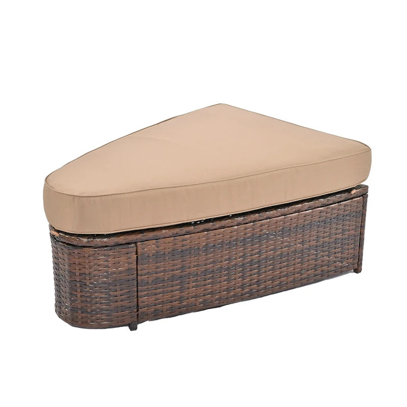 6 Piece Outdoor Round Sofa Set, All Weather Patio Conversation Set, PE Wicker Rattan Sectional Sofa Set with Coffee Table