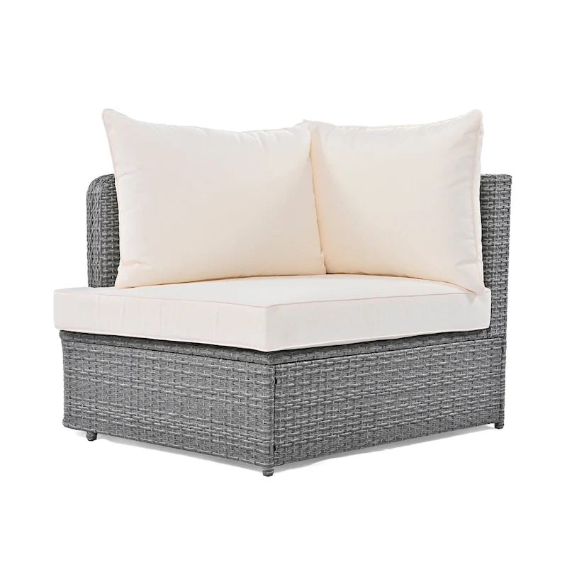 6 Piece Outdoor Round Sofa Set, All Weather Patio Conversation Set, PE Wicker Rattan Sectional Sofa Set with Coffee Table