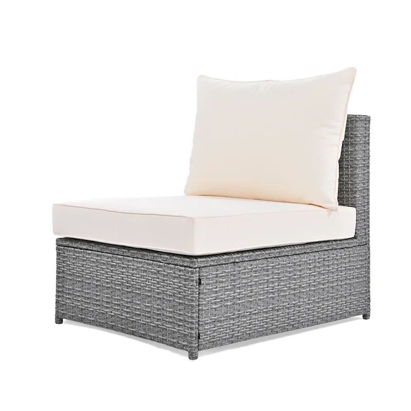 6 Piece Outdoor Round Sofa Set, All Weather Patio Conversation Set, PE Wicker Rattan Sectional Sofa Set with Coffee Table