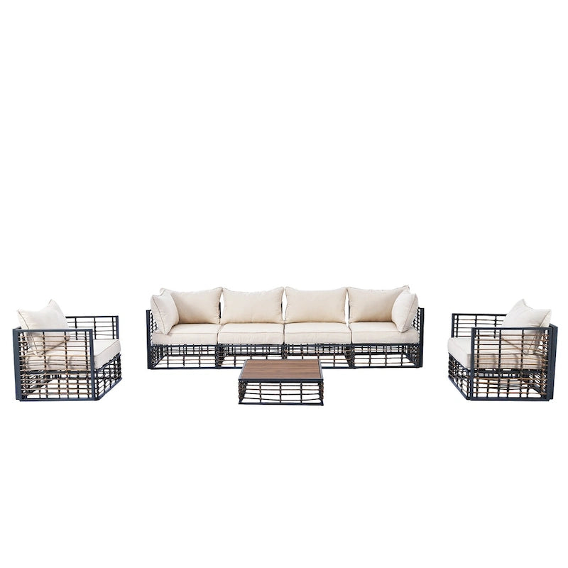 7 Pcs Patio Conversation Set, All-Weather Garden Conversation Furniture Set with Thick Cushions and Coffee Table