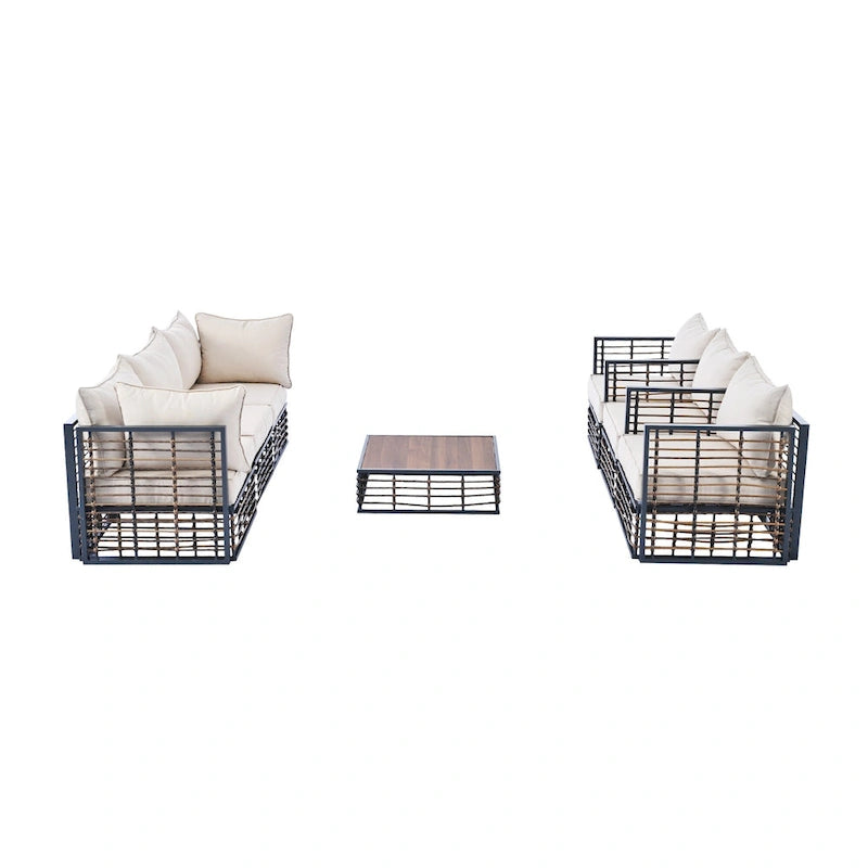 7 Pcs Patio Conversation Set, All-Weather Garden Conversation Furniture Set with Thick Cushions and Coffee Table
