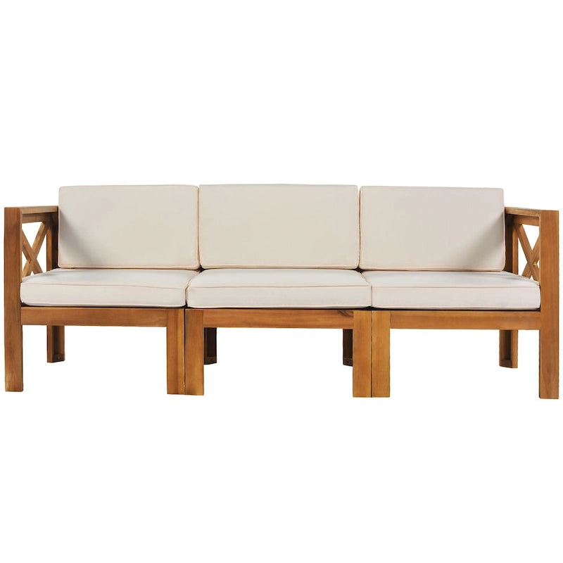 5 Piece Outdoor Patio Furniture Set, All Weather Outdoor Conversation Set, Wooden Sectional Sofa Set with Coffee Table