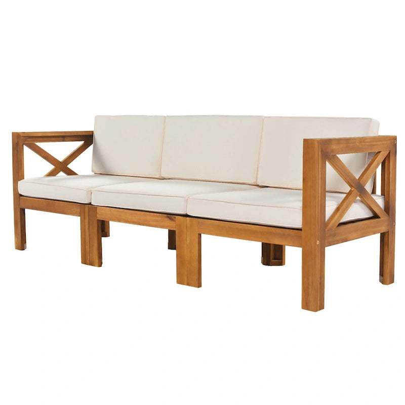 5 Piece Outdoor Patio Furniture Set, All Weather Outdoor Conversation Set, Wooden Sectional Sofa Set with Coffee Table