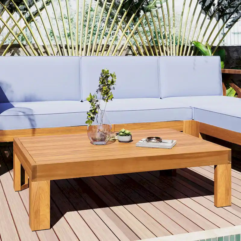5 Piece Outdoor Patio Furniture Set, All Weather Outdoor Conversation Set, Wooden Sectional Sofa Set with Coffee Table
