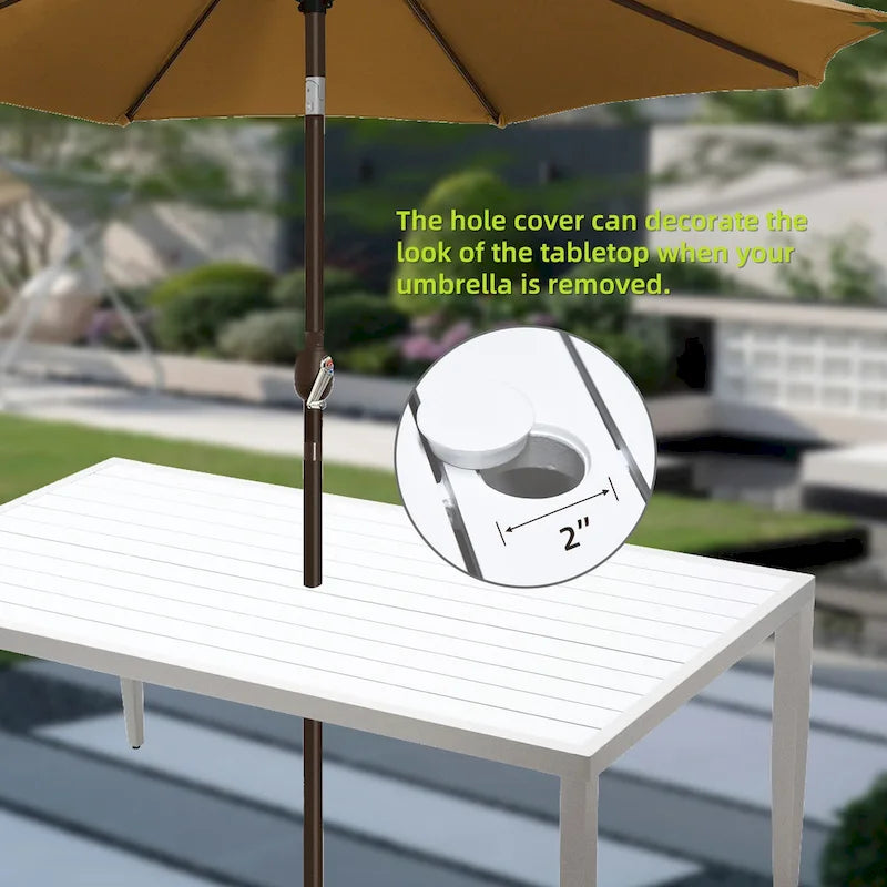 7-Piece Outdoor Patio Dining Set, Rectangular Table with Umbrella Hole, 4 Chairs and 2 Swivel Chairs with Fabric Cushioned