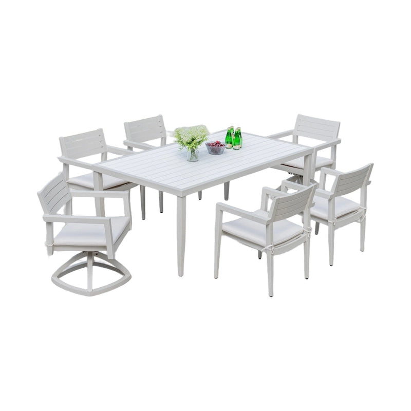 7-Piece Outdoor Patio Dining Set, Rectangular Table with Umbrella Hole, 4 Chairs and 2 Swivel Chairs with Fabric Cushioned