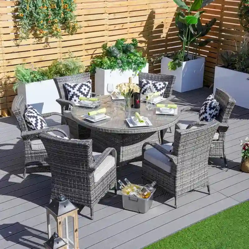 7-piece Modern Outdoor Aluminum Wicker Dining Set with 6 Chairs