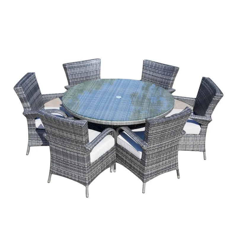 7-piece Modern Outdoor Aluminum Wicker Dining Set with 6 Chairs