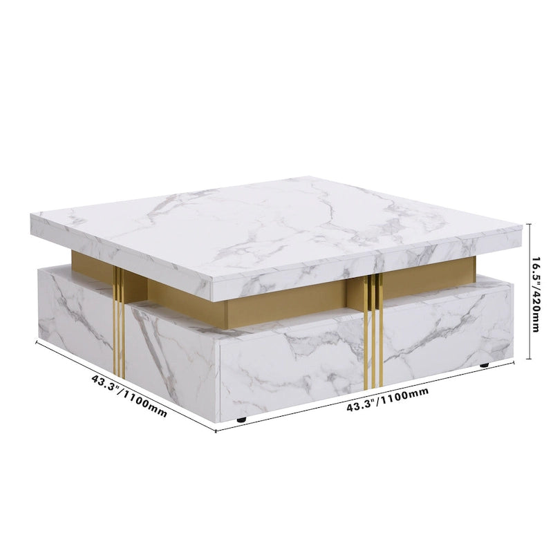 Coffee Tables With 4 Storage Drawers Modern Square Design Cocktail Table For Living Room Office Bedroom
