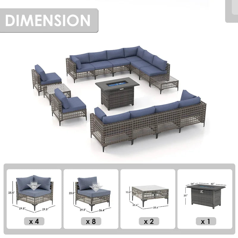 12 - Person Outdoor Sectional Seating Group with Fire Pit