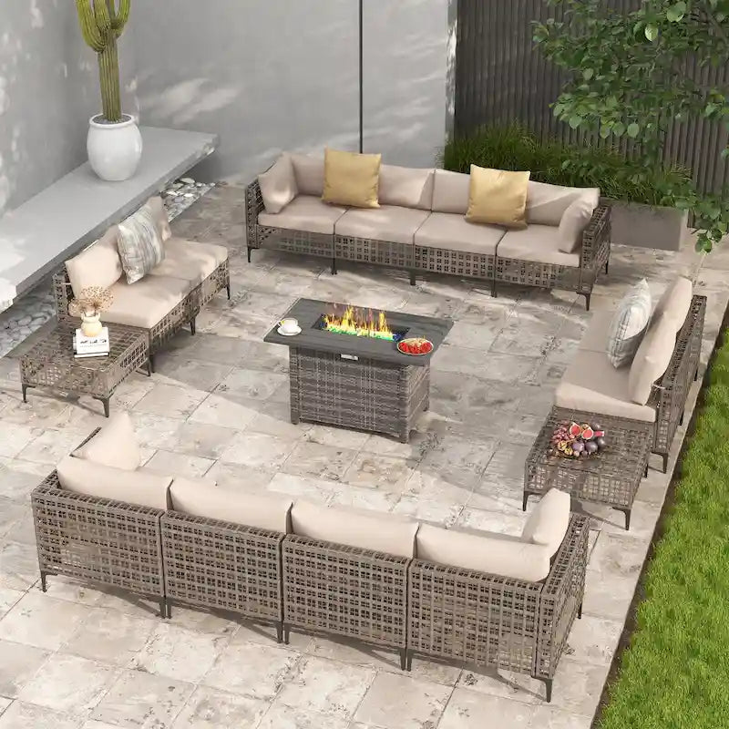12 - Person Outdoor Sectional Seating Group with Fire Pit