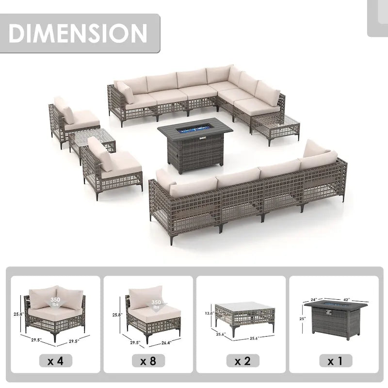 12 - Person Outdoor Sectional Seating Group with Fire Pit