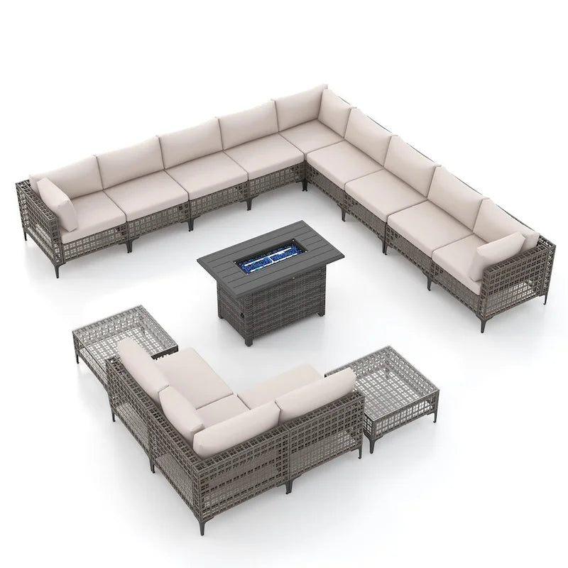 12 - Person Outdoor Sectional Seating Group with Fire Pit