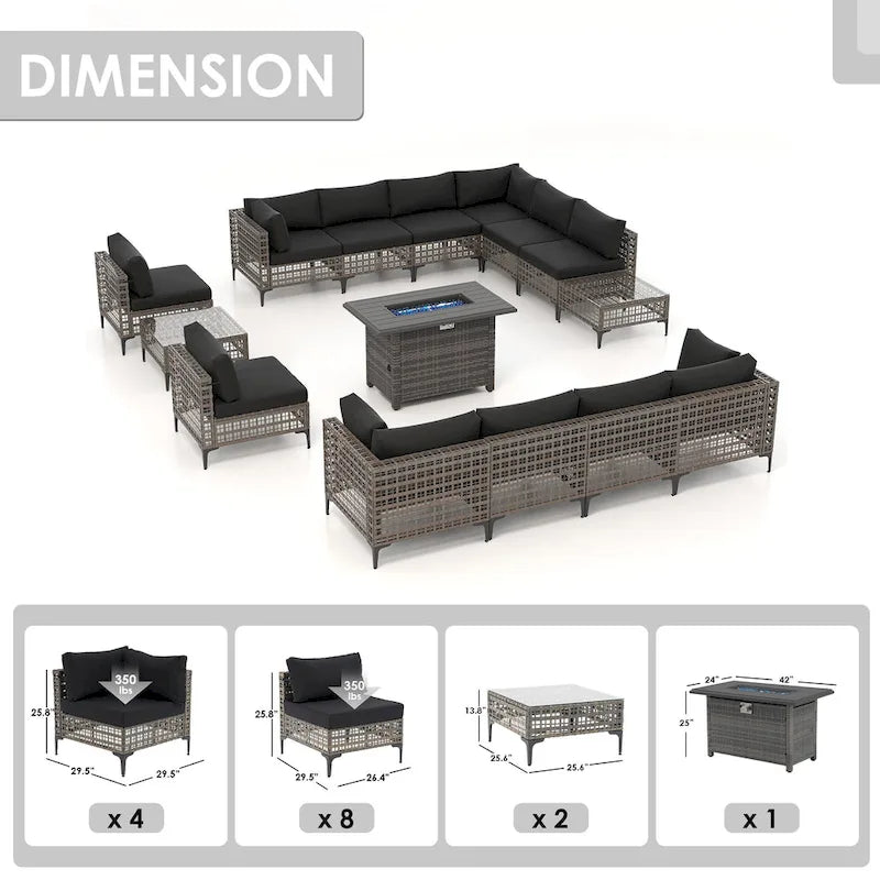 12 - Person Outdoor Sectional Seating Group with Fire Pit