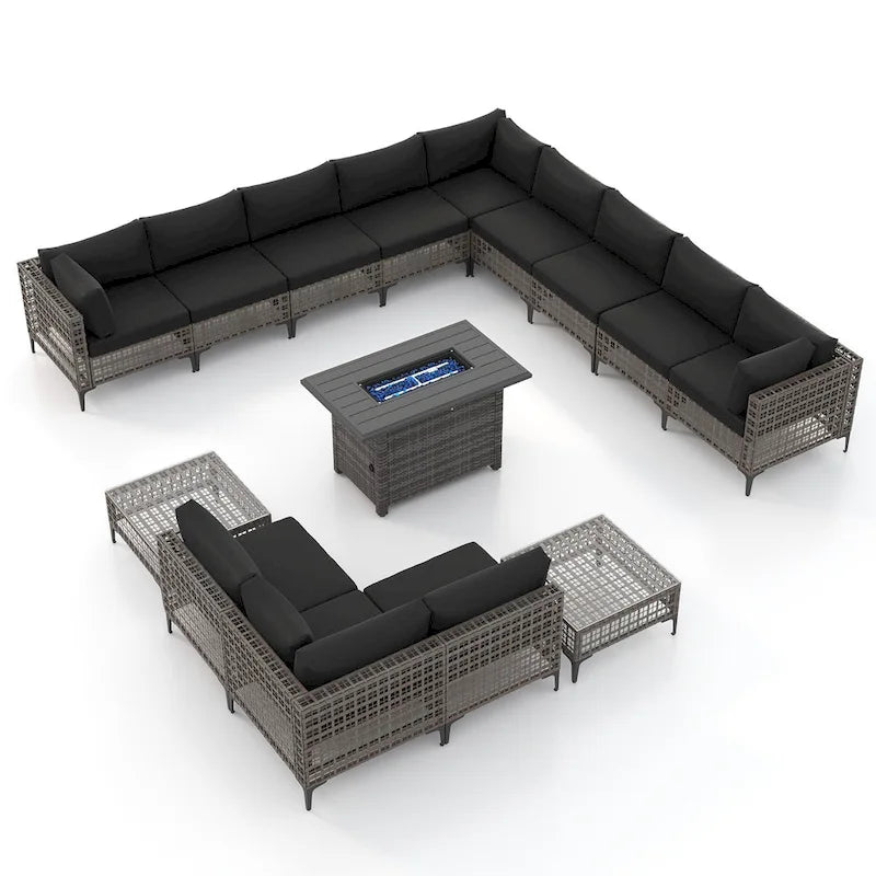 12 - Person Outdoor Sectional Seating Group with Fire Pit