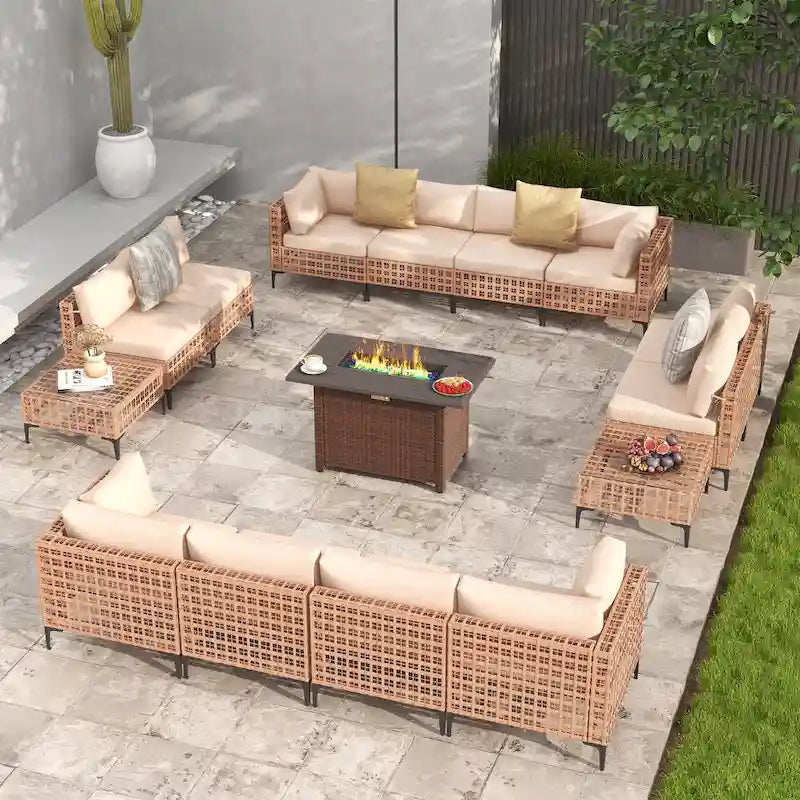 12 - Person Outdoor Sectional Seating Group with Fire Pit
