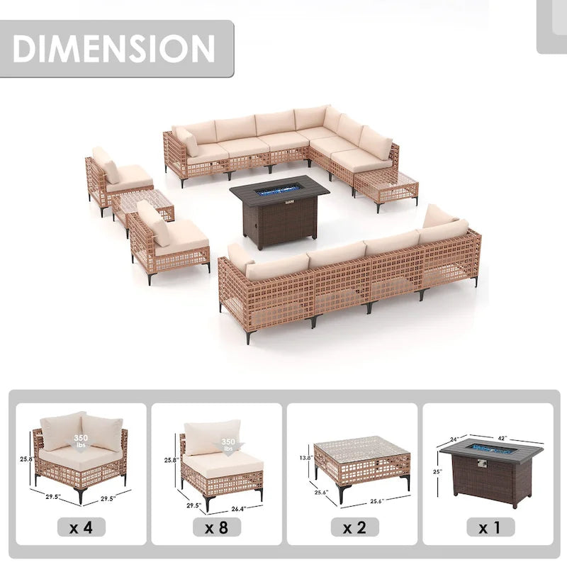 12 - Person Outdoor Sectional Seating Group with Fire Pit