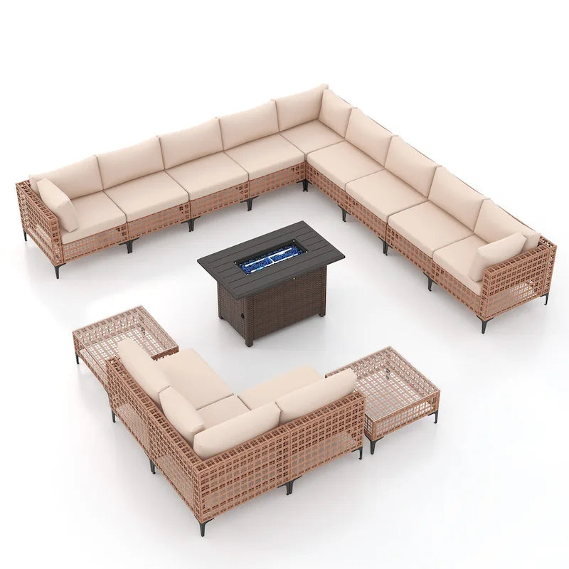 12 - Person Outdoor Sectional Seating Group with Fire Pit