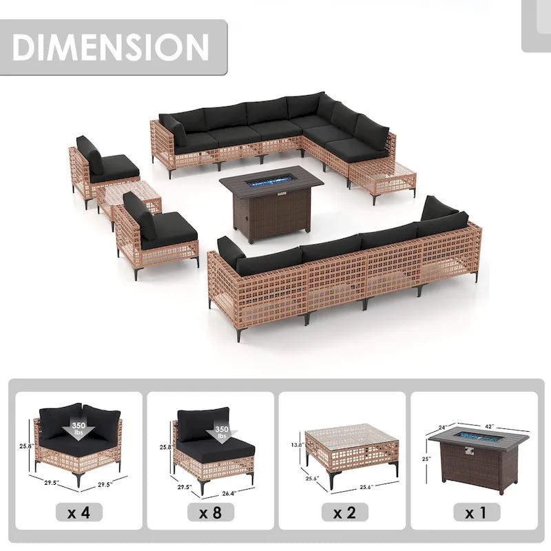 12 - Person Outdoor Sectional Seating Group with Fire Pit