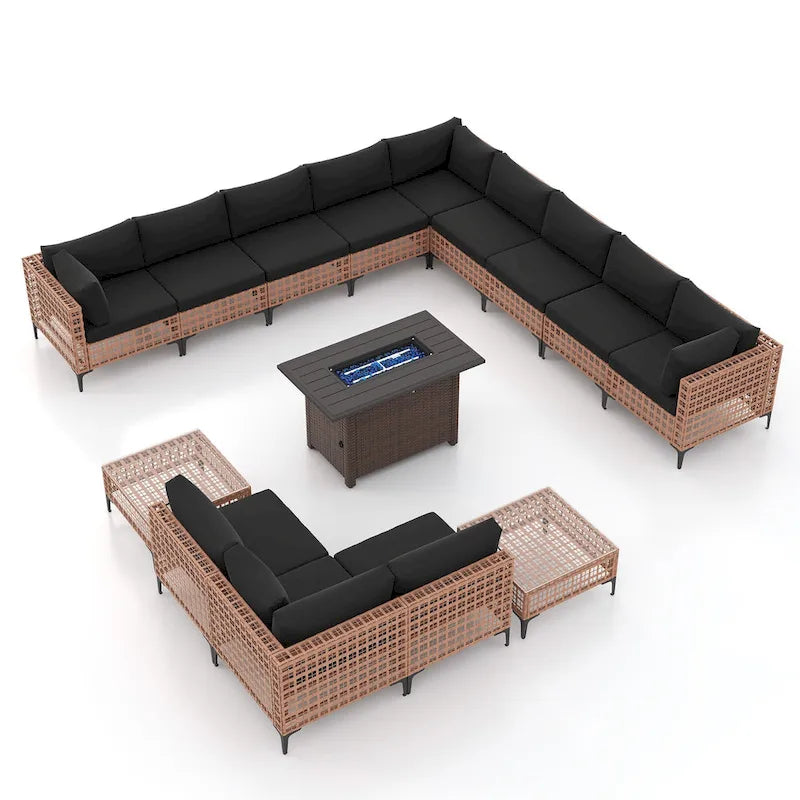 12 - Person Outdoor Sectional Seating Group with Fire Pit