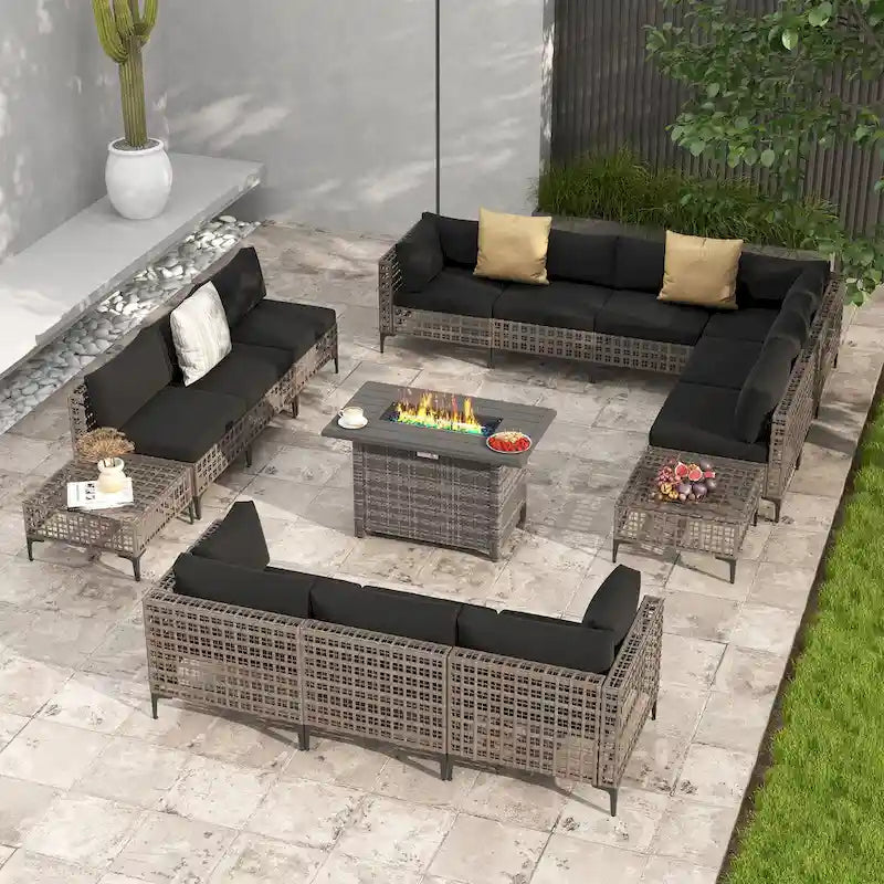 12 - Person Outdoor Sectional Seating Group with Fire Pit