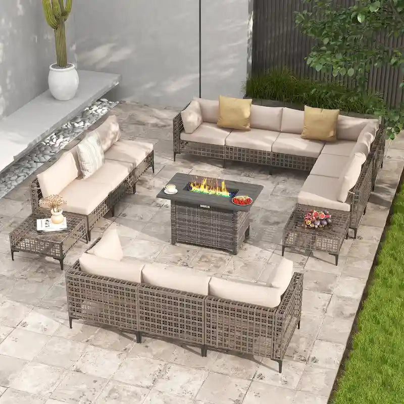 12 - Person Outdoor Sectional Seating Group with Fire Pit