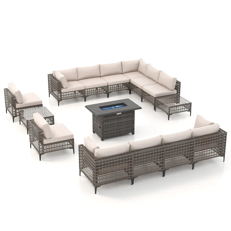12 - Person Outdoor Sectional Seating Group with Fire Pit