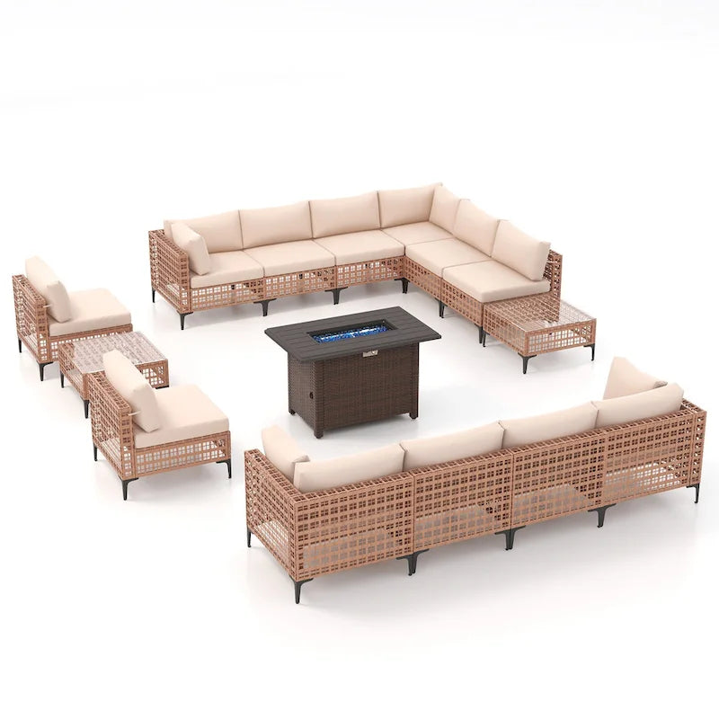 12 - Person Outdoor Sectional Seating Group with Fire Pit