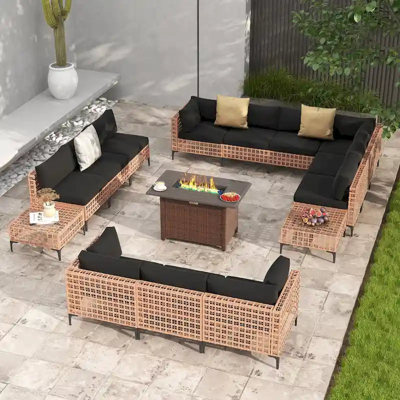 12 - Person Outdoor Sectional Seating Group with Fire Pit