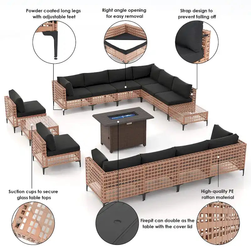 12 - Person Outdoor Sectional Seating Group with Fire Pit