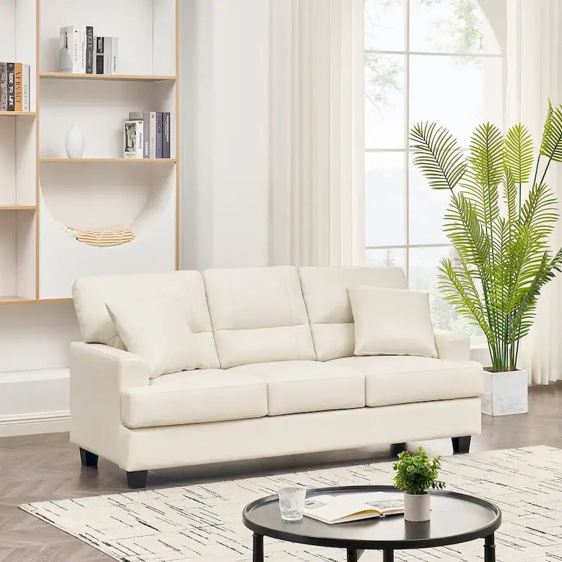 79" Faux Leather Square Arm Sofa - White and Brown for 3