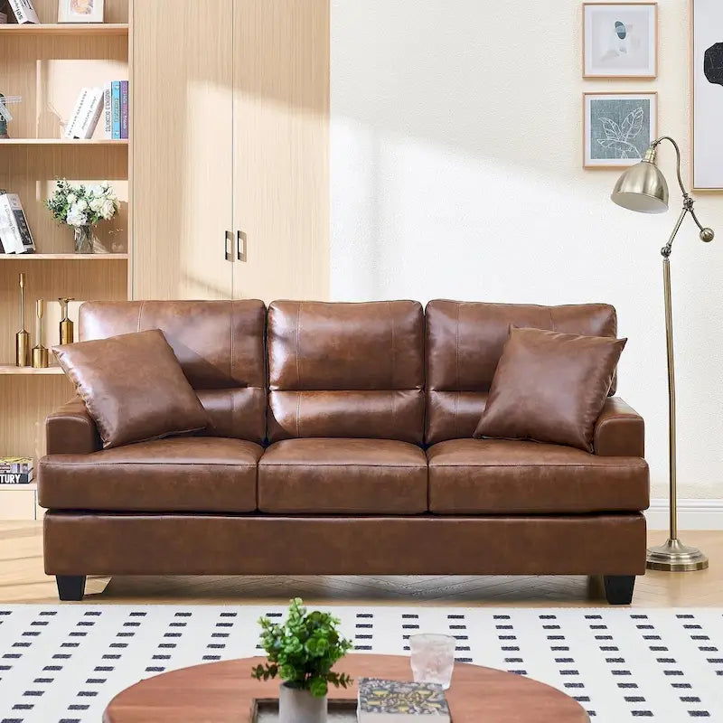 79" Faux Leather Square Arm Sofa - White and Brown for 3