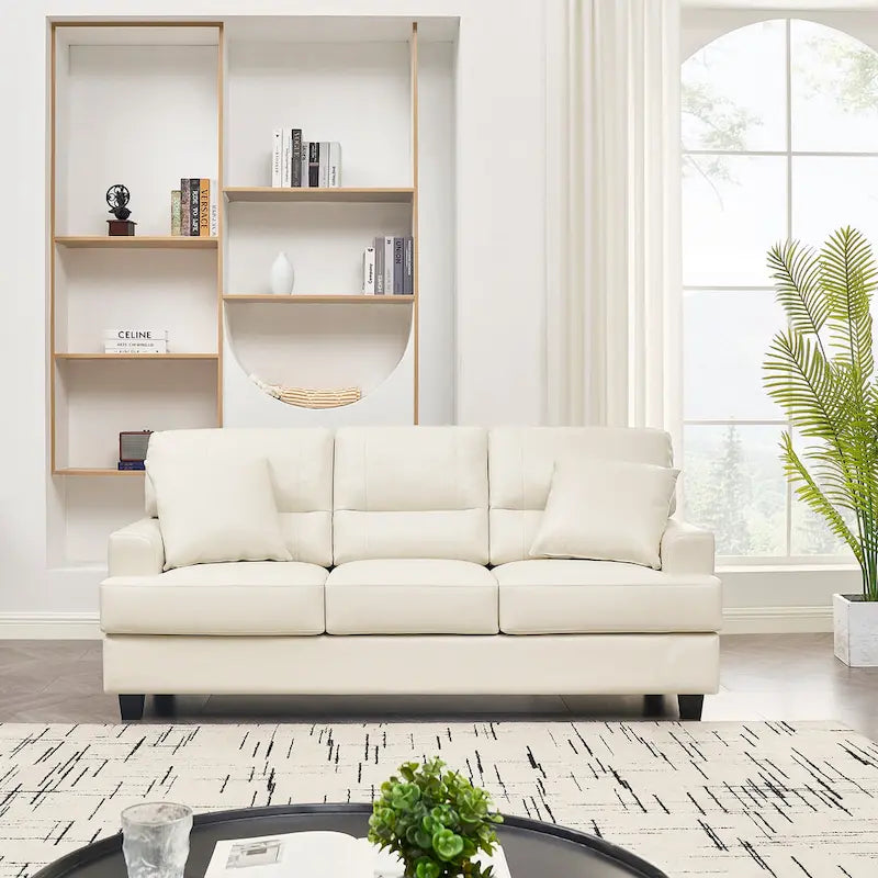 79" Faux Leather Square Arm Sofa - White and Brown for 3