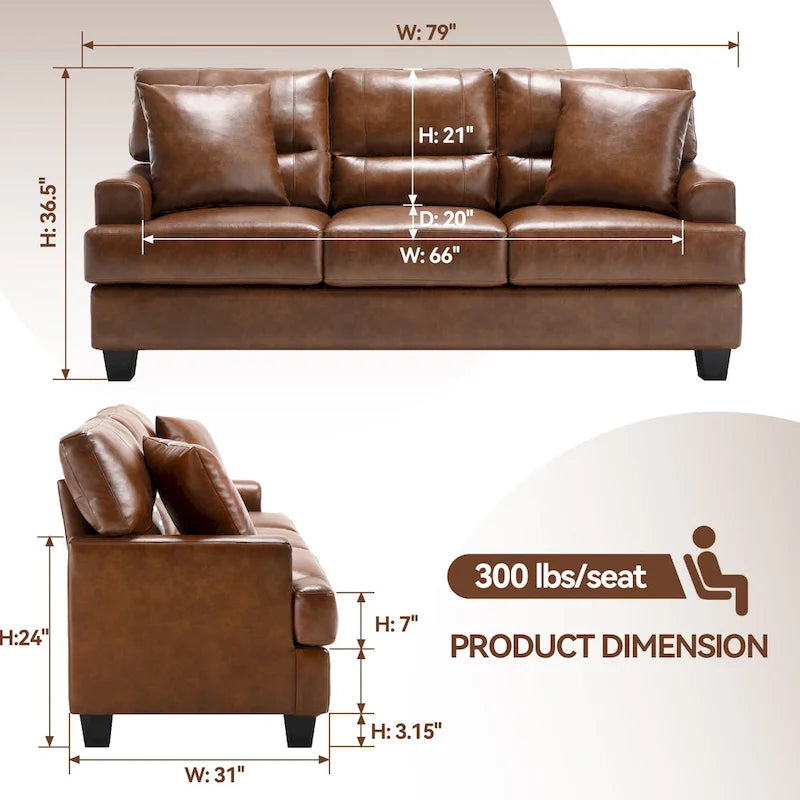 79" Faux Leather Square Arm Sofa - White and Brown for 3