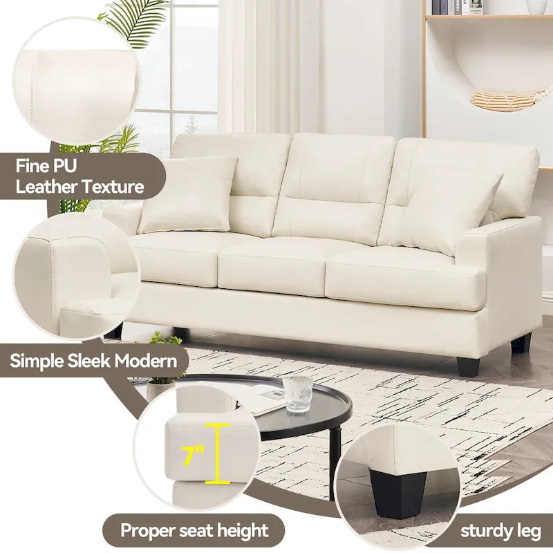 79" Faux Leather Square Arm Sofa - White and Brown for 3