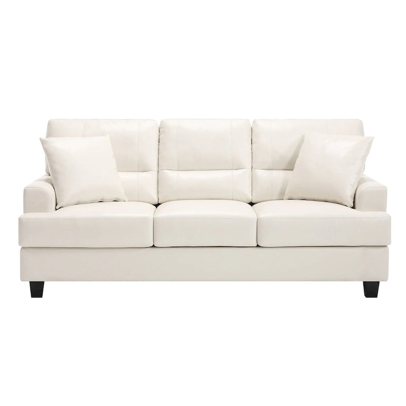 79" Faux Leather Square Arm Sofa - White and Brown for 3