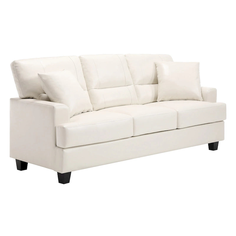 79" Faux Leather Square Arm Sofa - White and Brown for 3