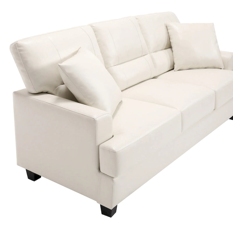 79" Faux Leather Square Arm Sofa - White and Brown for 3