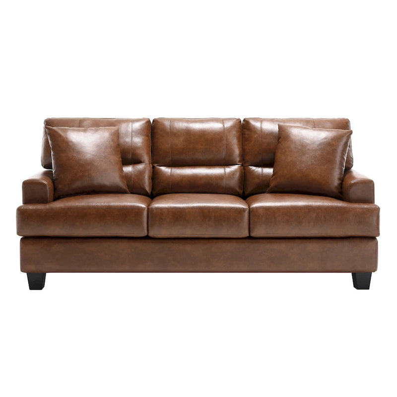 79" Faux Leather Square Arm Sofa - White and Brown for 3