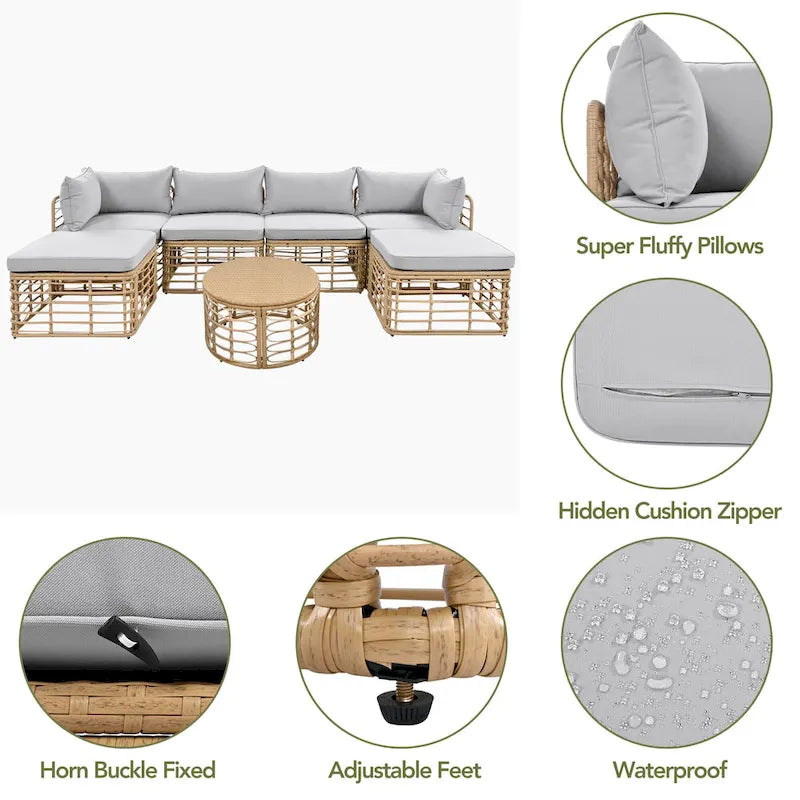7 Pieces Outdoor Sectional Sofa Set