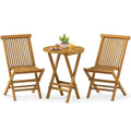 Costway 3 PCS Folding Patio Bistro Set Teak Wood Round Table and - See Details