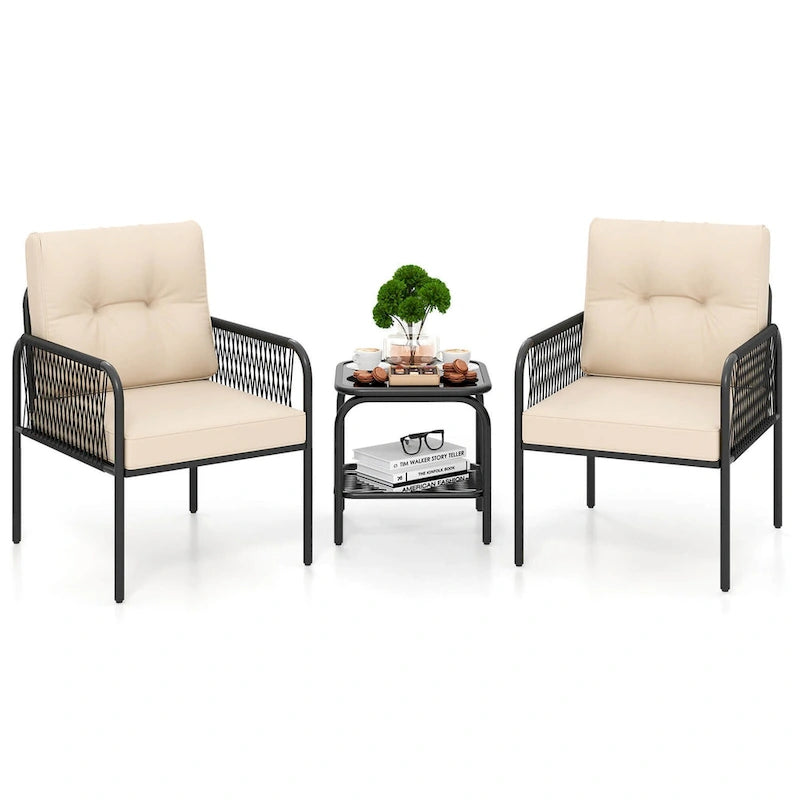 Costway 3 PCS Patio Bistro Set with Tempered Glass Table Chairs Back - See Details