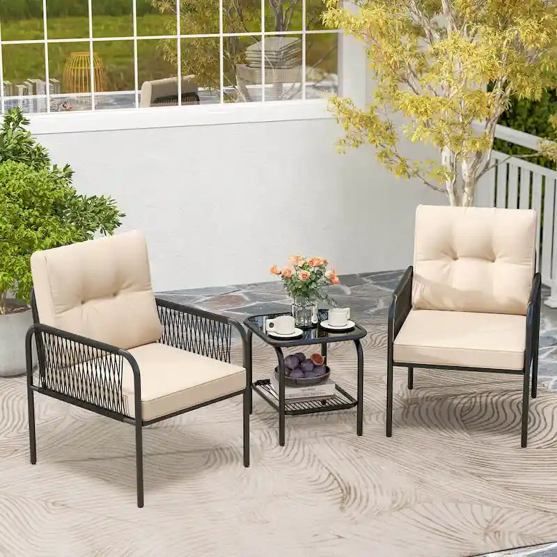 Costway 3 PCS Patio Bistro Set with Tempered Glass Table Chairs Back - See Details