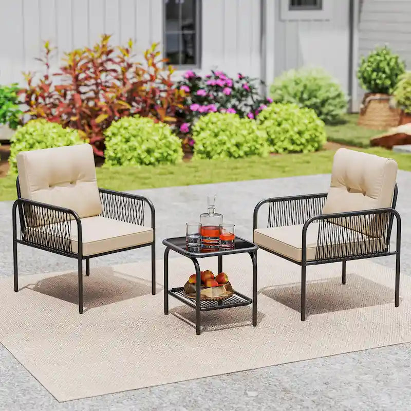 Costway 3 PCS Patio Bistro Set with Tempered Glass Table Chairs Back - See Details