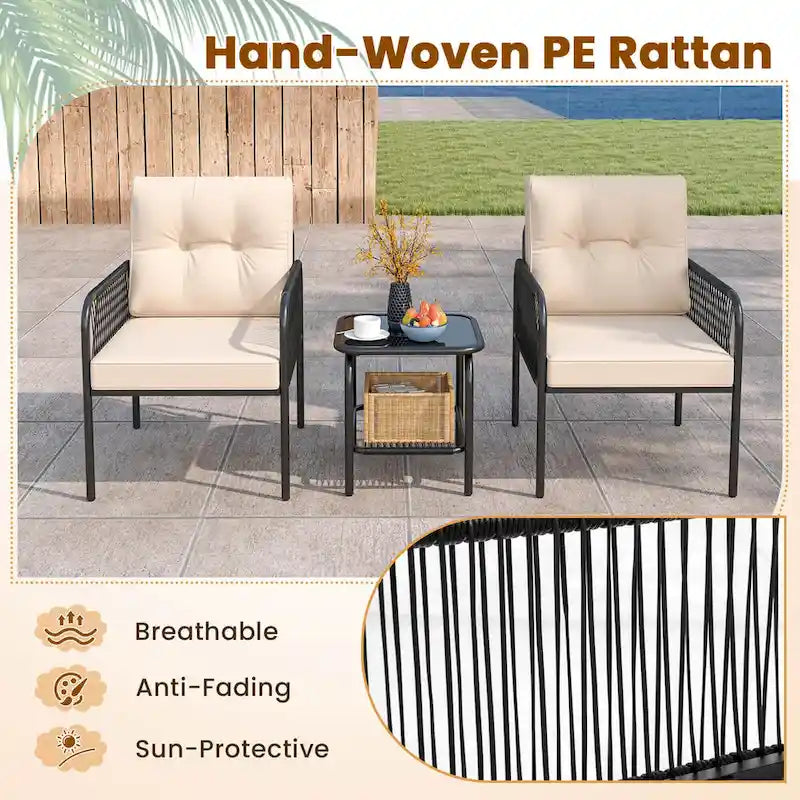 Costway 3 PCS Patio Bistro Set with Tempered Glass Table Chairs Back - See Details