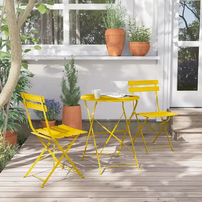 3-Piece Bistro Set Folding Outdoor Furniture Sets with Premium Steel Frame Portable Design for Bistro & Balcony