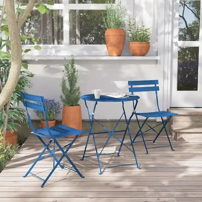 3-Piece Bistro Set Folding Outdoor Furniture Sets with Premium Steel Frame Portable Design for Bistro & Balcony